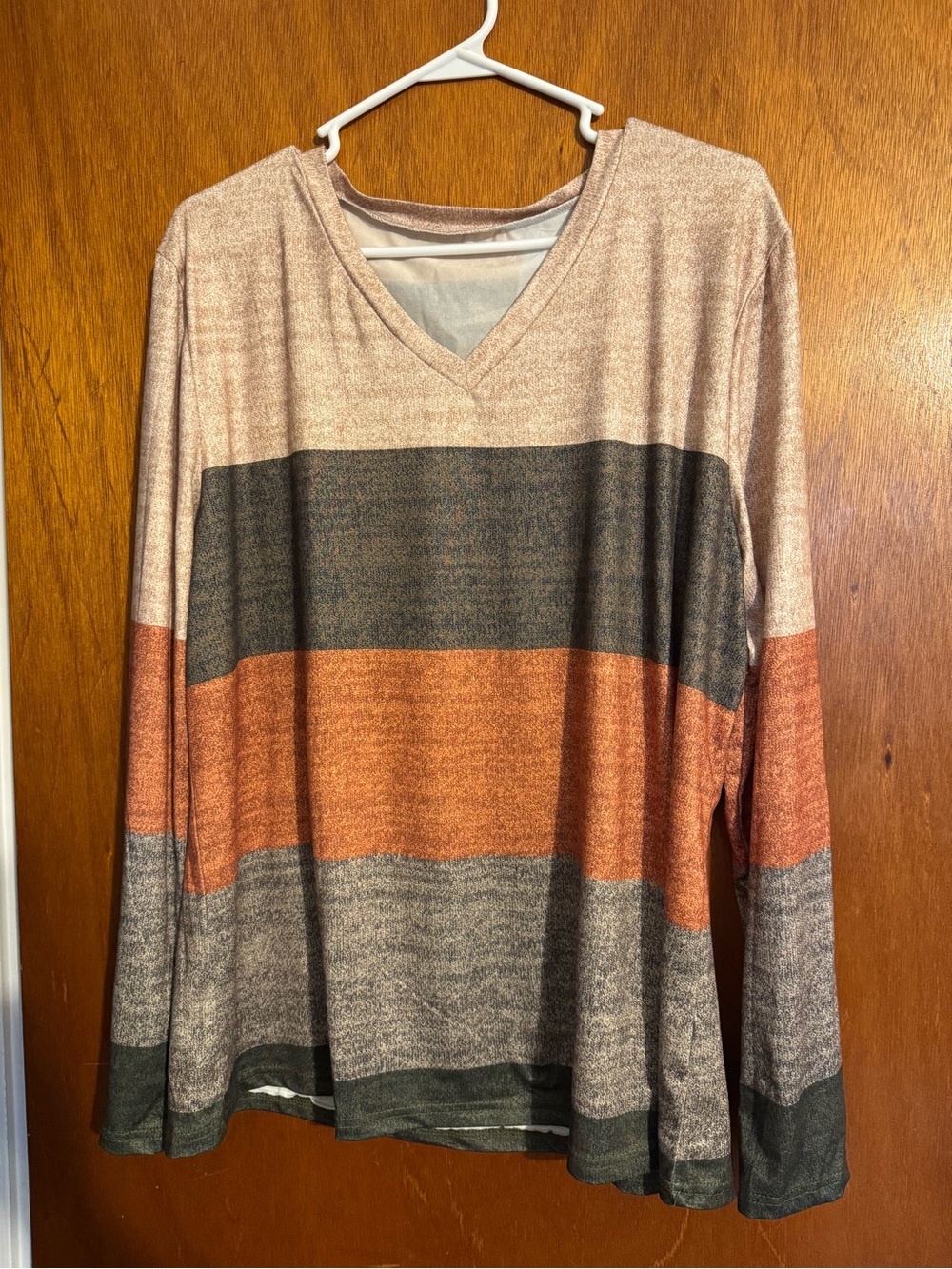 Women's V-Neck Striped top in Beige, Rust & Charcoal